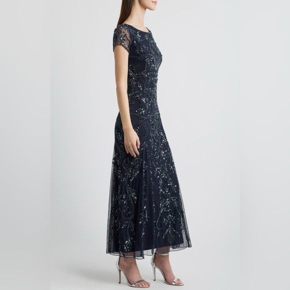 PISARRO NIGHTS Beaded Mesh Midi Cocktail Dress ❤️NWT❤️IN STORES❤️ - Picture 3 of 6